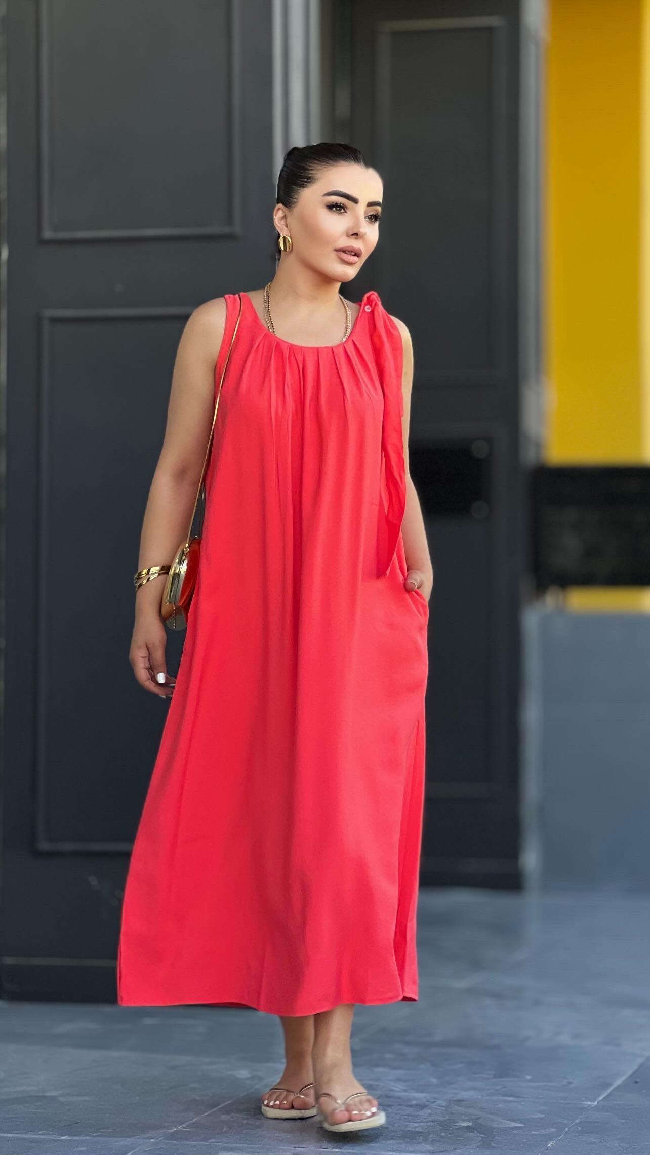 Pomegranate Blossom 100% Cotton Shoulder Tie Dress