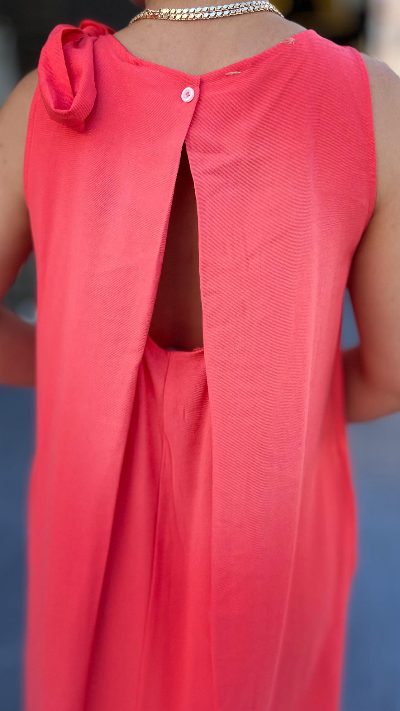 Pomegranate Blossom 100% Cotton Shoulder Tie Dress