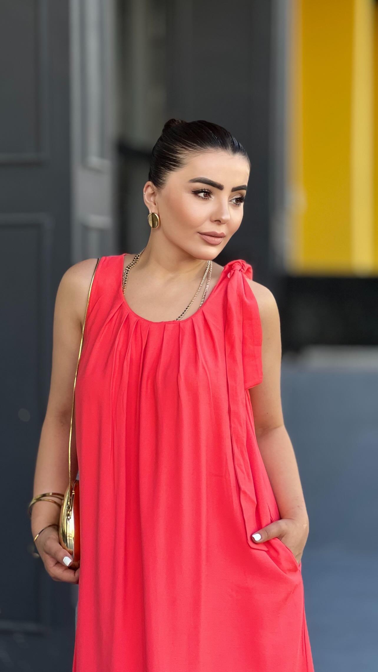 Pomegranate Blossom 100% Cotton Shoulder Tie Dress