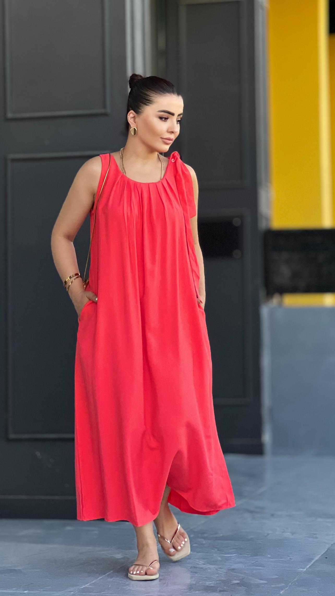 Pomegranate Blossom 100% Cotton Shoulder Tie Dress