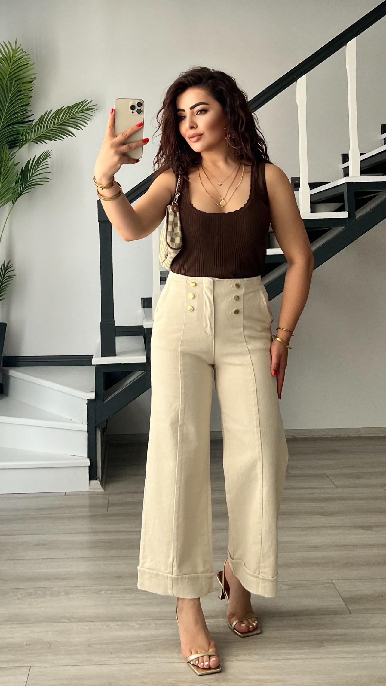 Naturel Gold Düğme Detaylı Duble Paça Jean