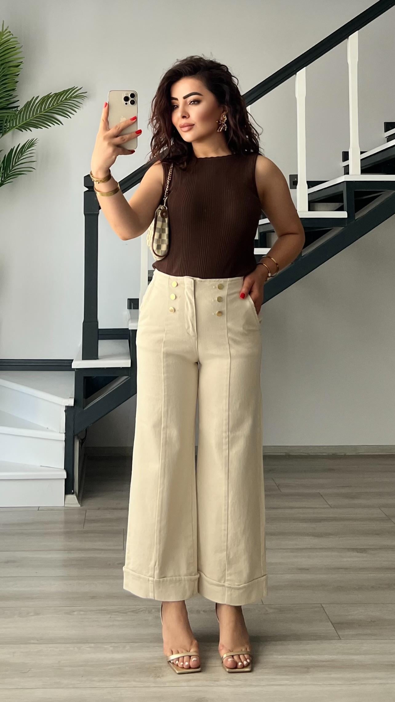 Naturel Gold Düğme Detaylı Duble Paça Jean