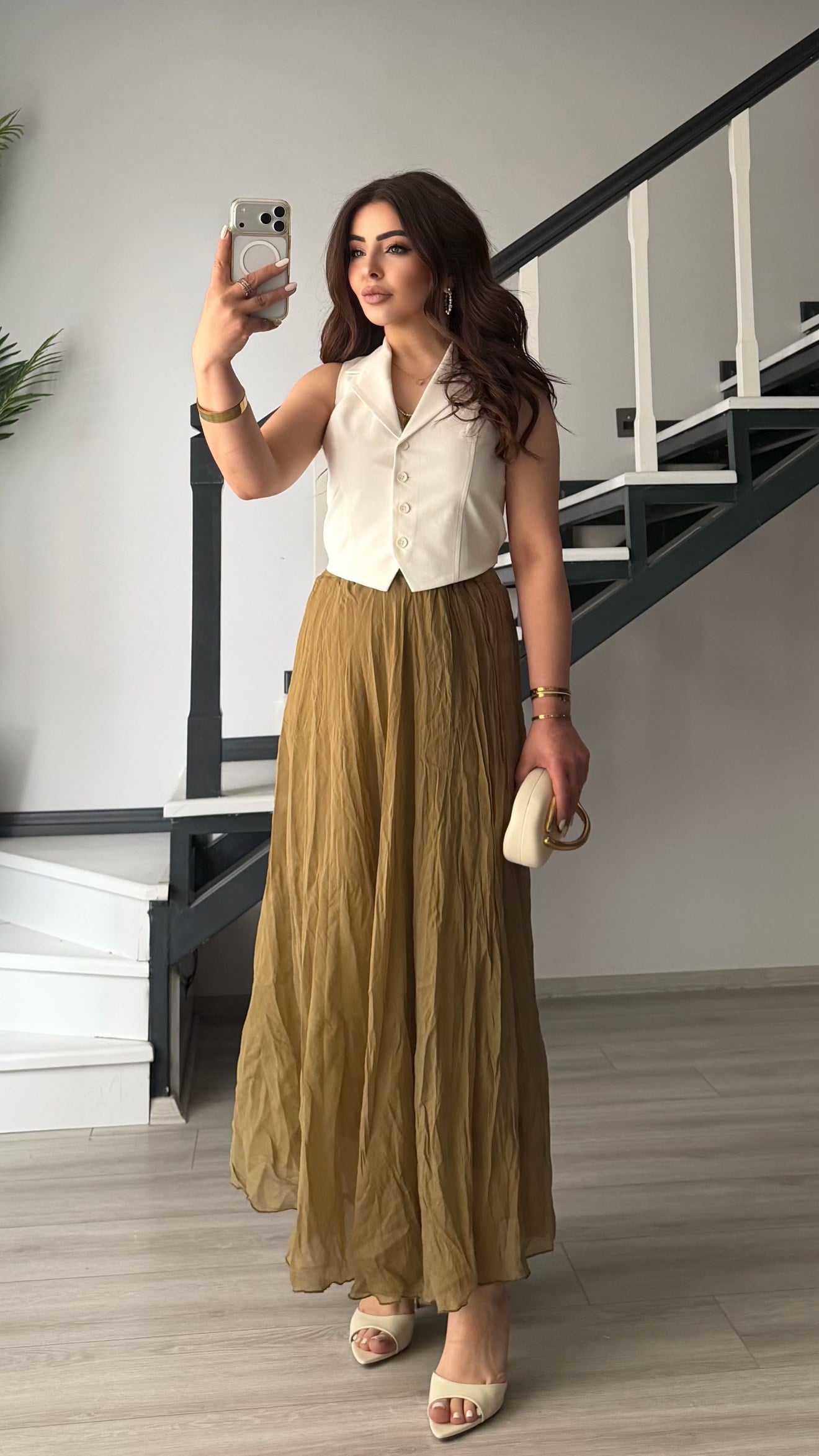 Olive Astarlı Kıraşlı Etek