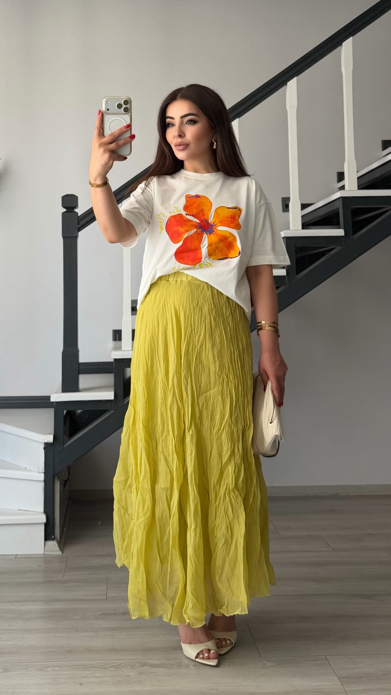 Olive Lined Crinkle Skirt