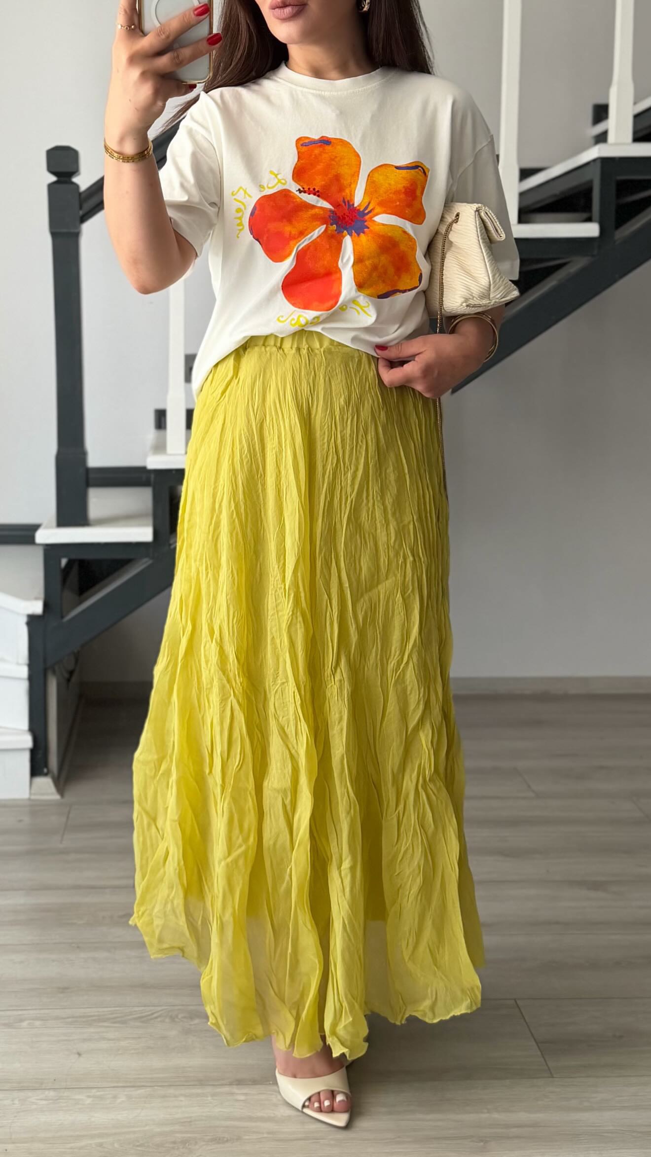 Olive Lined Crinkle Skirt