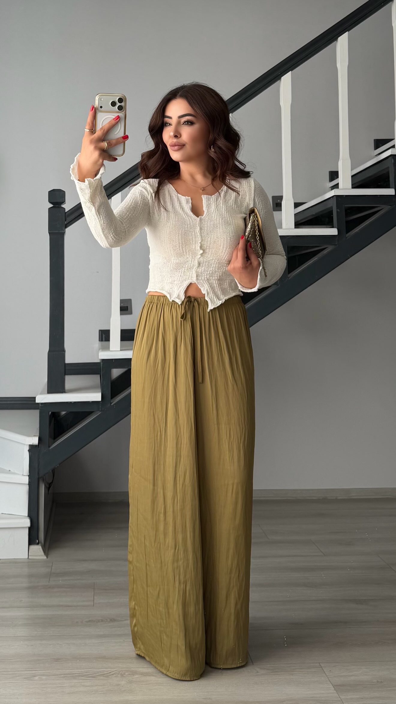 Olive Draped Satin Pants