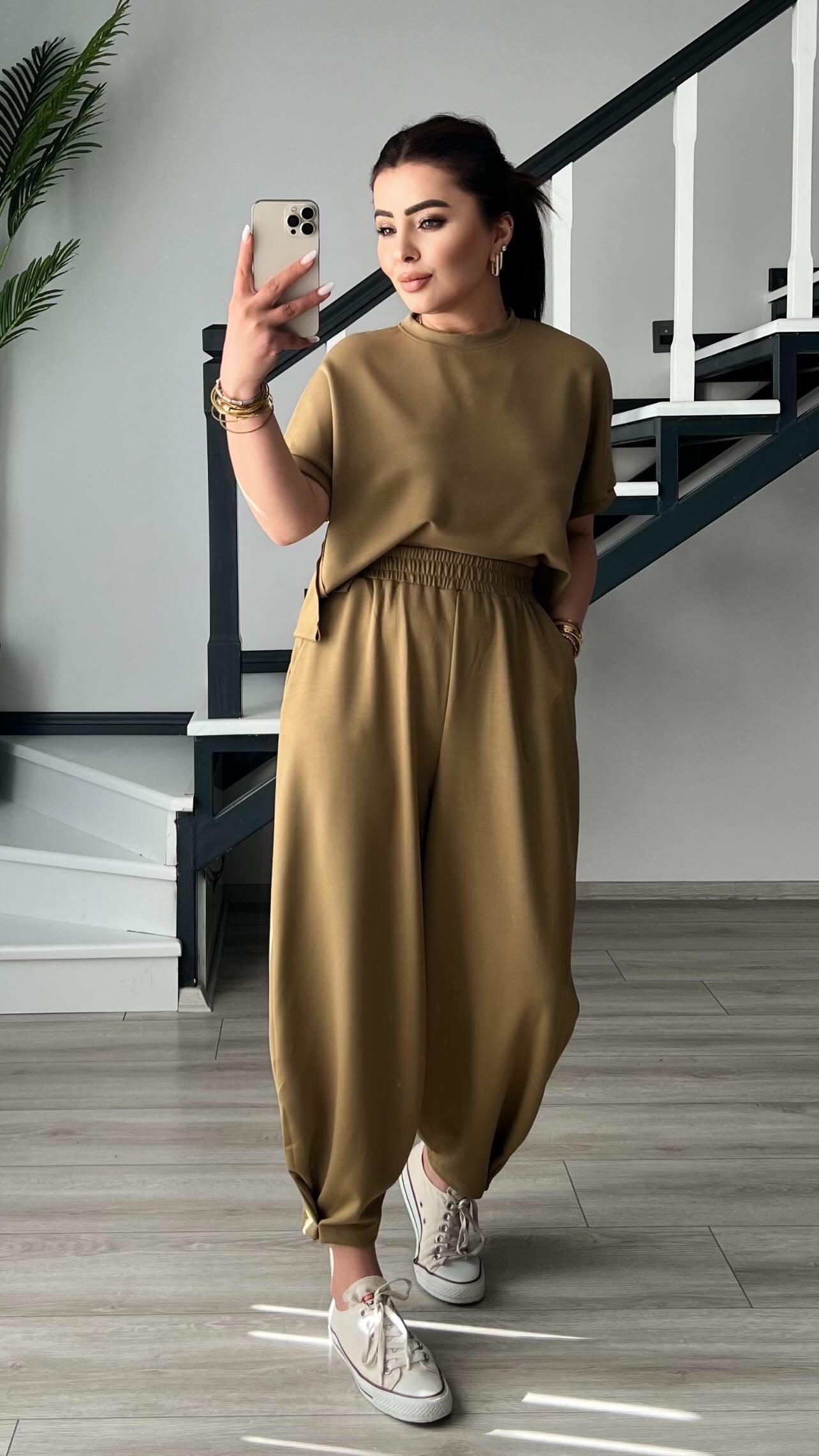 Olive Modal Kumaş Tişört-Pantolon Takım
