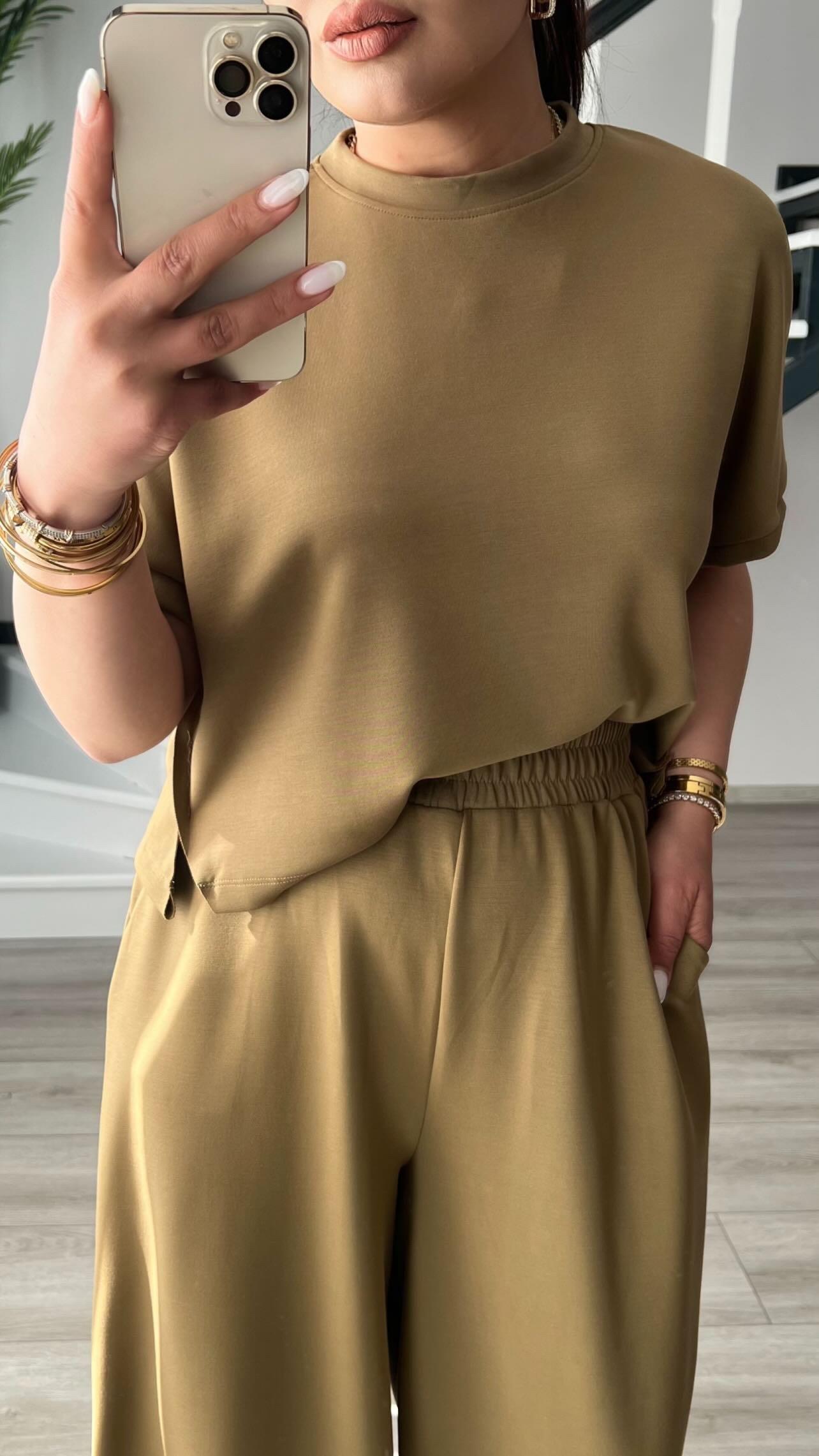 Olive Modal Kumaş Tişört-Pantolon Takım