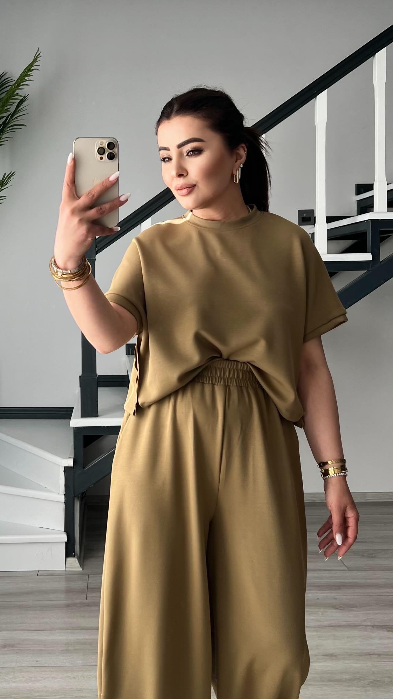 Olive Modal Kumaş Tişört-Pantolon Takım