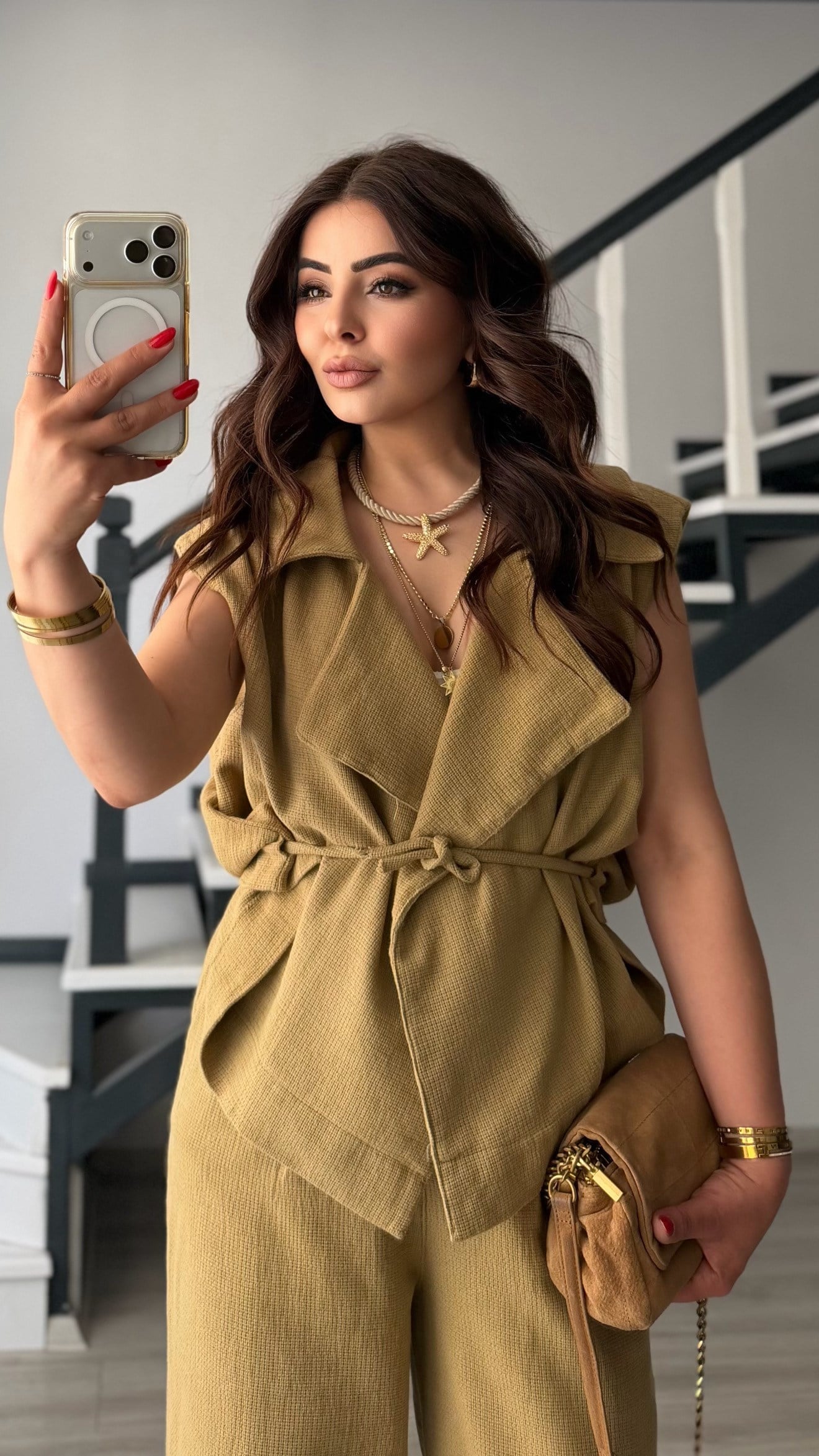 Olive Organik Keten Yelek-Pantolon Takım