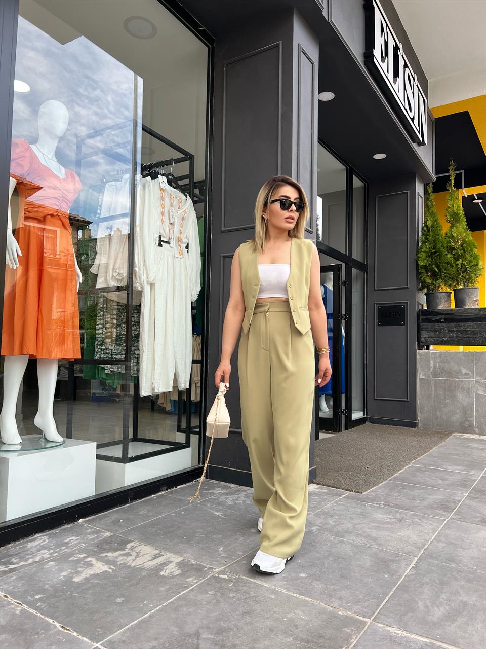 Olive Palazzo Pantolon