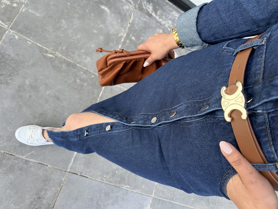 Önden Düğmeli Midi Boy Denim Elbise 
