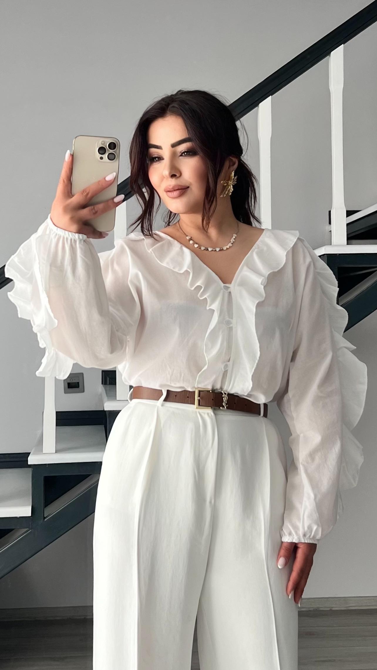 Original Brand White Ruffled Shirt