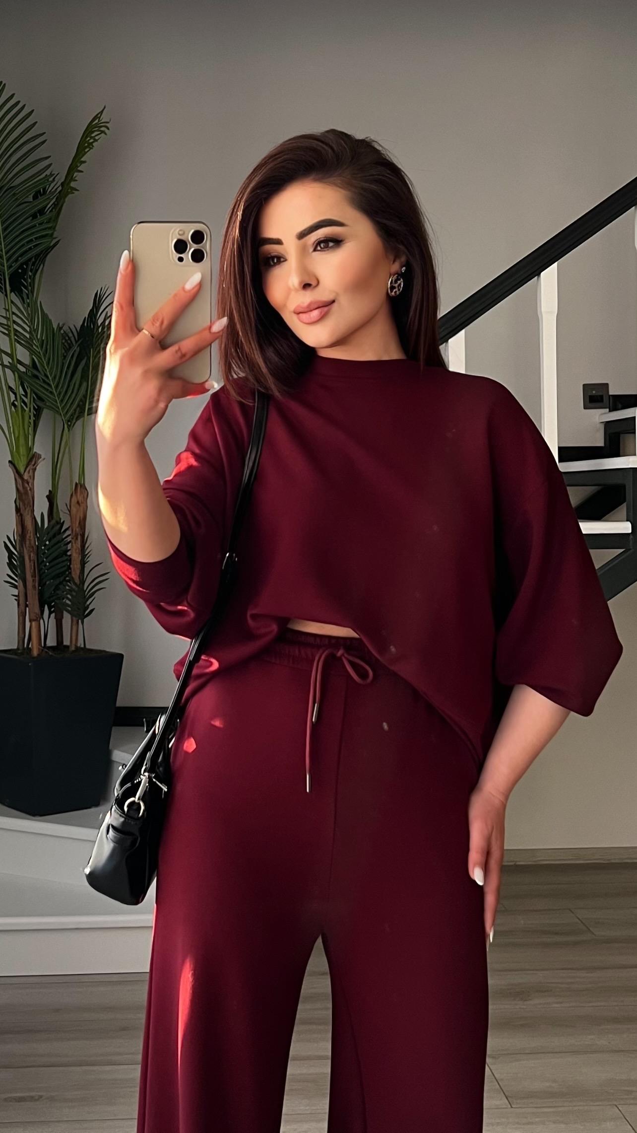 Orijinal Marka Bordo Sweat - Pantolon Takım