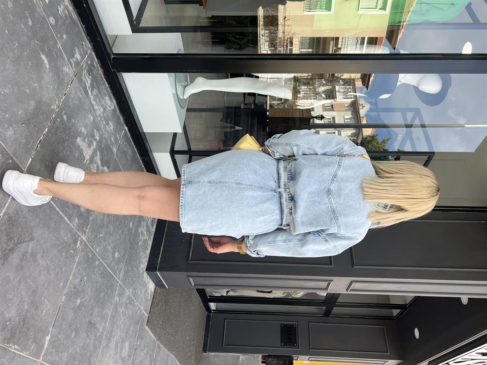 Orj. Marka Kuşaklı Denim Elbise 