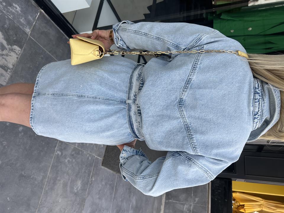 Orj. Marka Kuşaklı Denim Elbise 