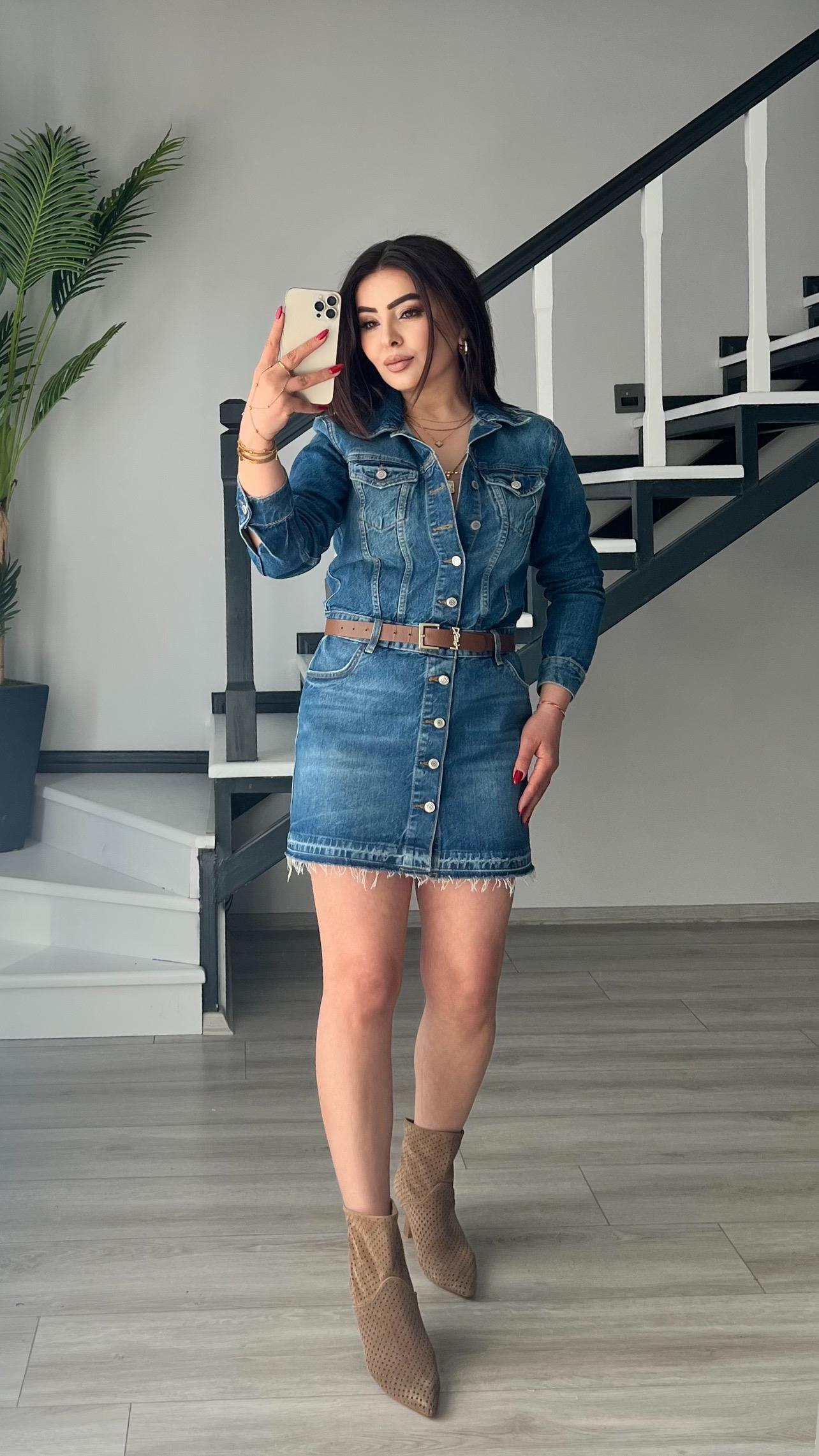 Orjinal Marka Mini Denim Elbise