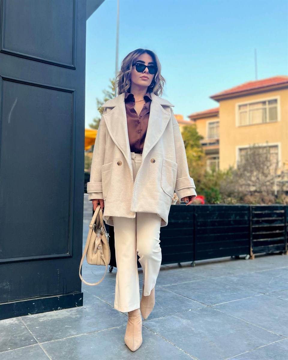 Oversize Kaşmir Dokulu Kaşe Kaban