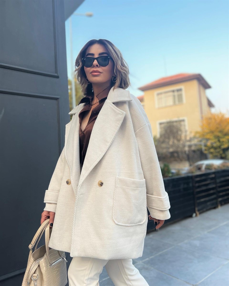 Oversize Kaşmir Dokulu Kaşe Kaban