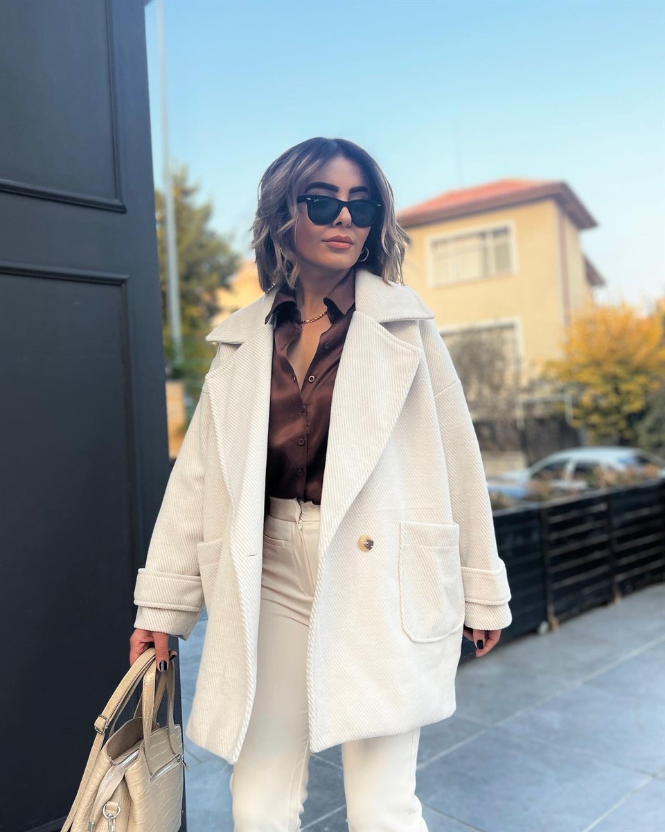 Oversize Kaşmir Dokulu Kaşe Kaban