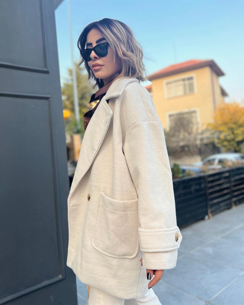 Oversize Kaşmir Dokulu Kaşe Kaban