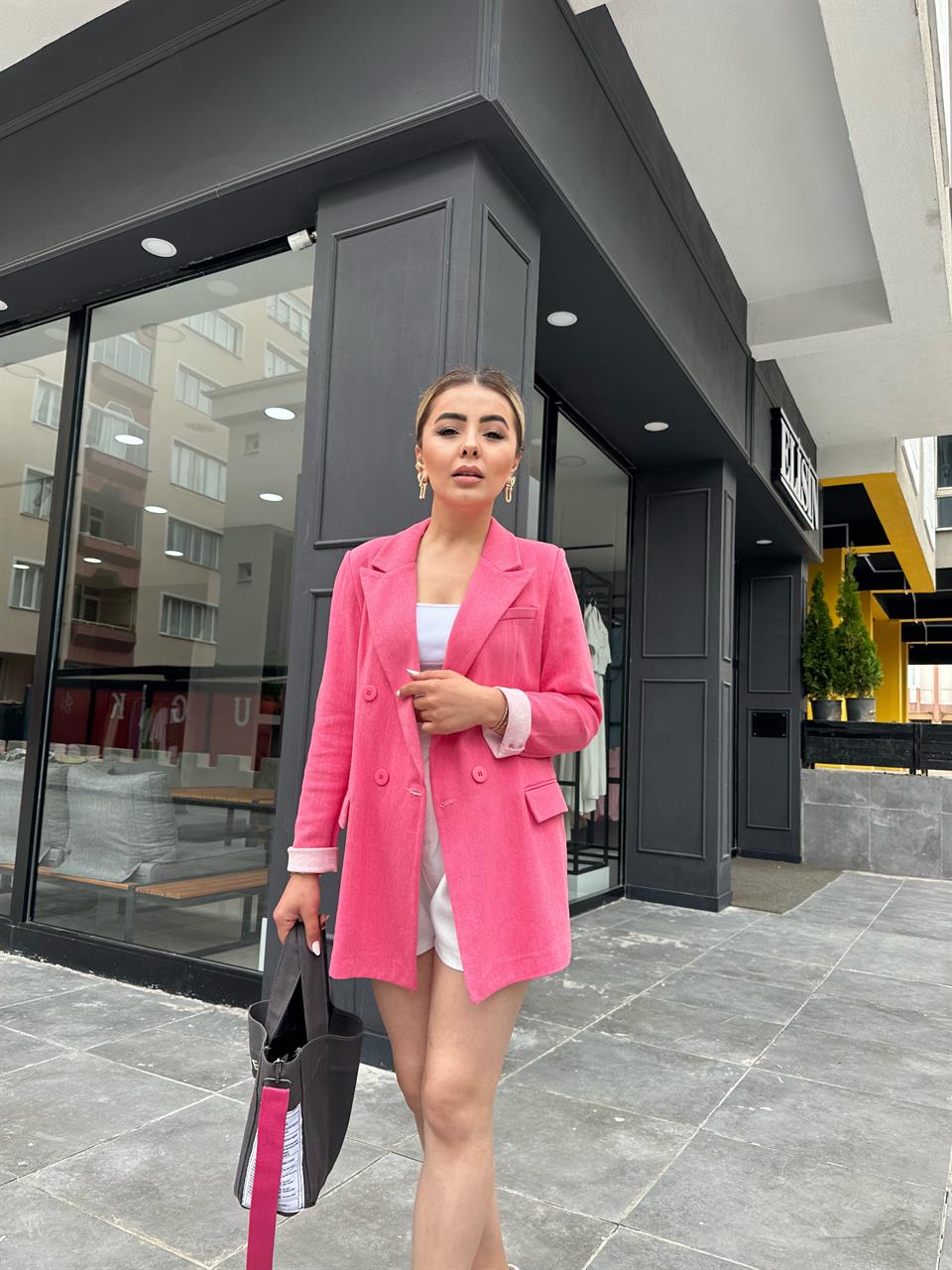 Pembe Astarsız Gabardin Blazer Ceket 