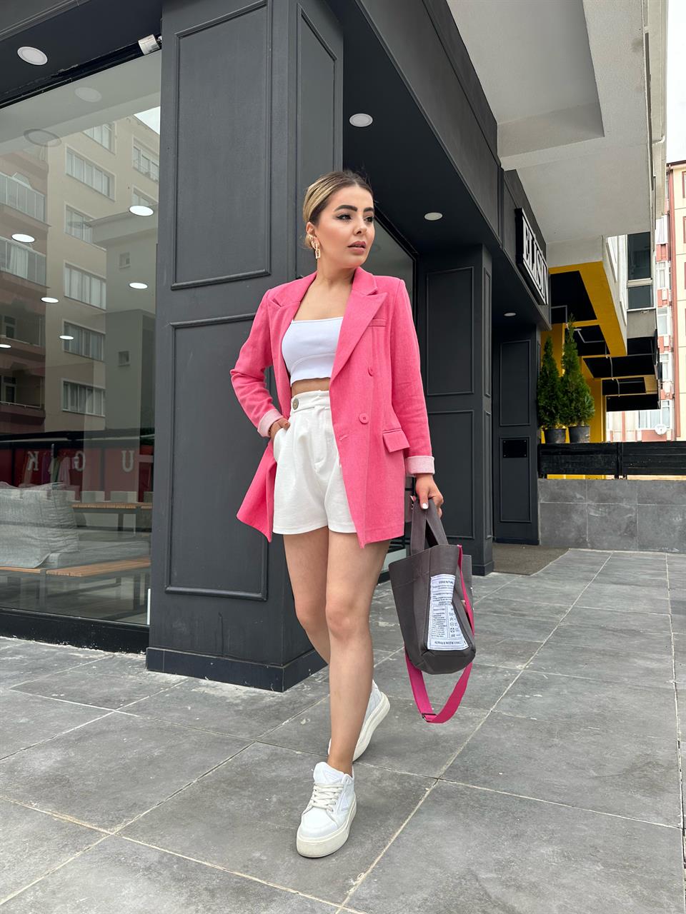 Pembe Astarsız Gabardin Blazer Ceket 
