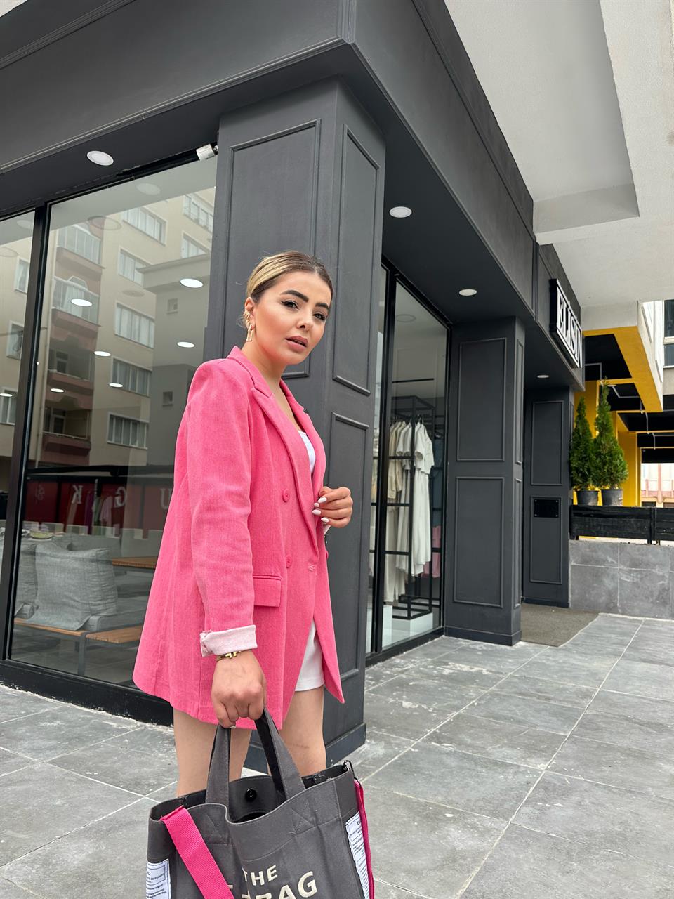 Pembe Astarsız Gabardin Blazer Ceket 