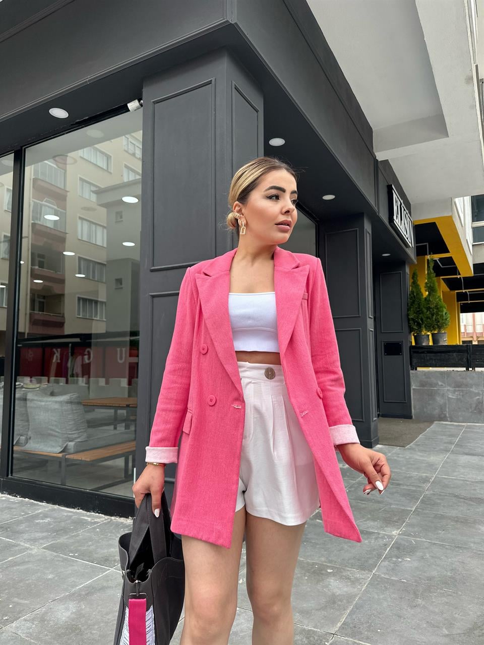 Pembe Astarsız Gabardin Blazer Ceket 