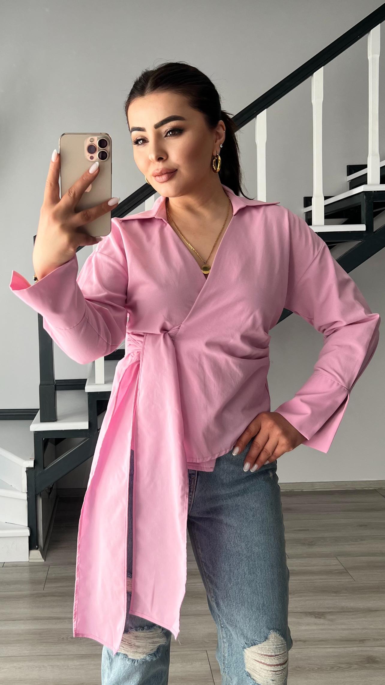 Pink Shirt with Tie Detail