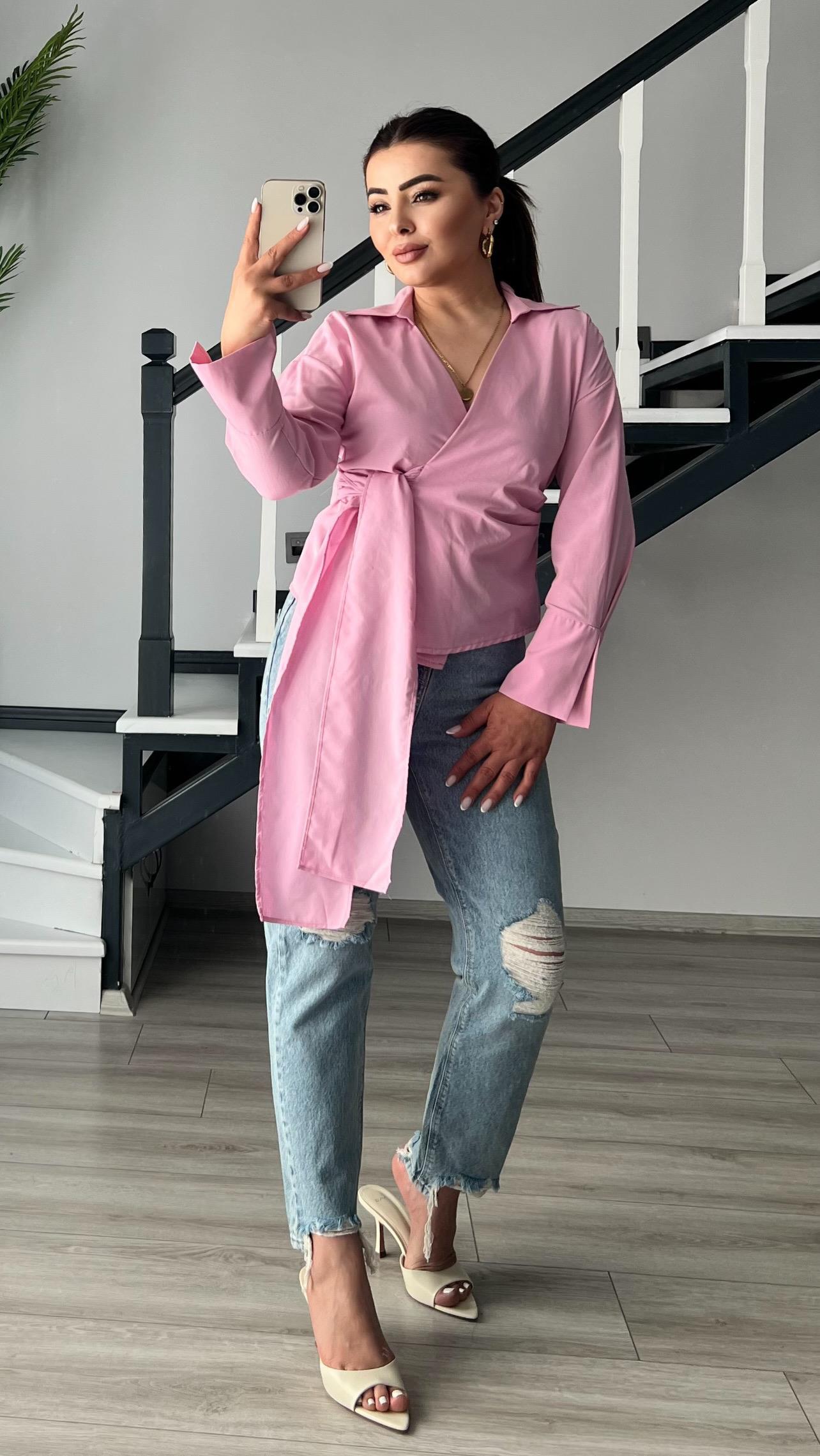 Pink Shirt with Tie Detail