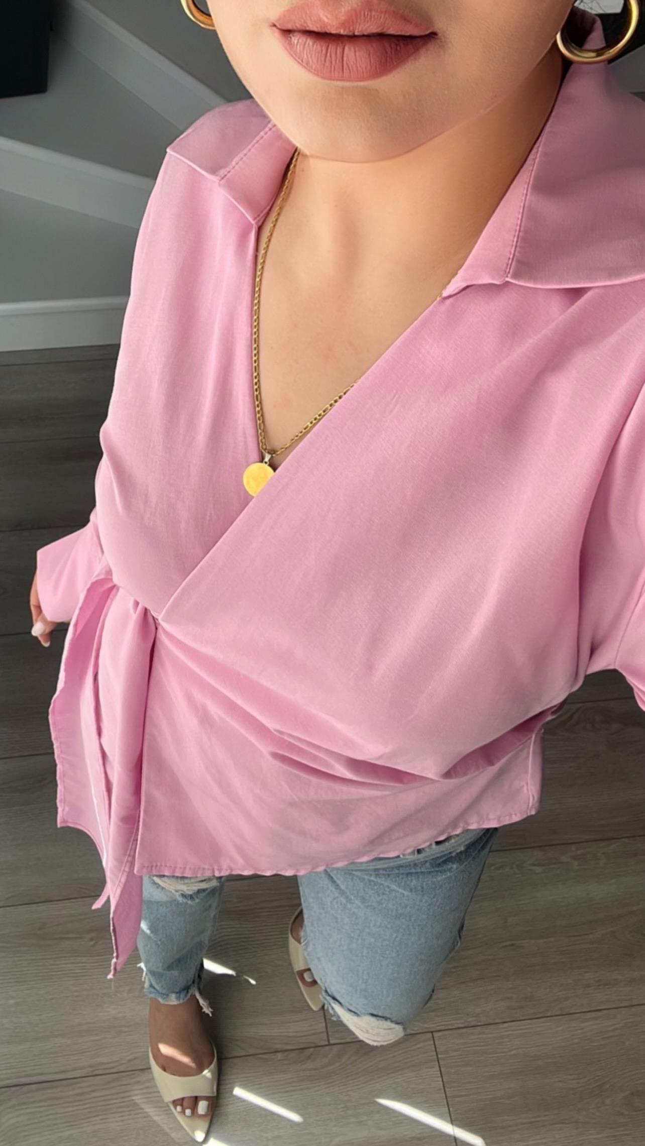 Pink Shirt with Tie Detail