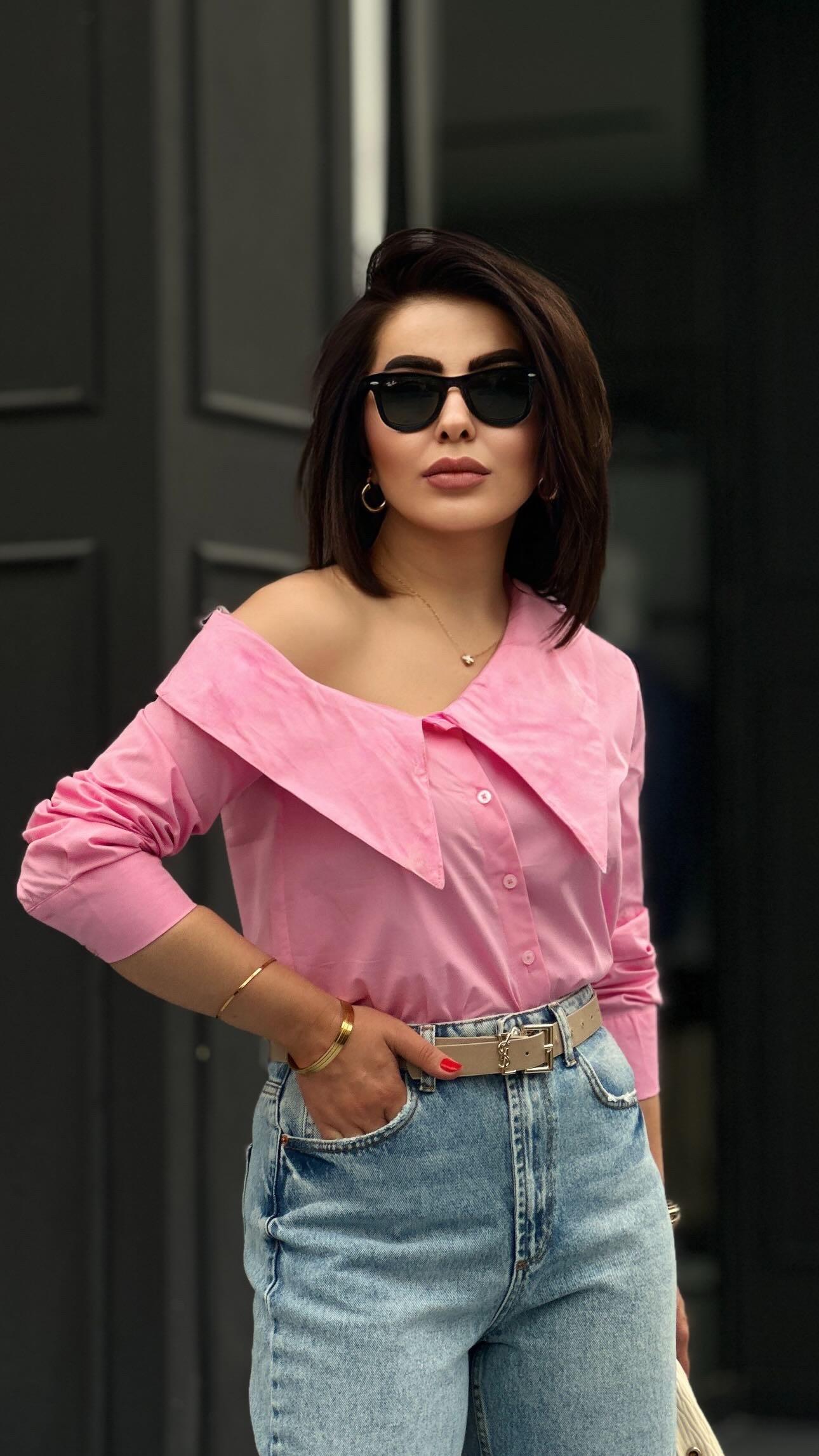 Pink Off-Shoulder Poplin Shirt