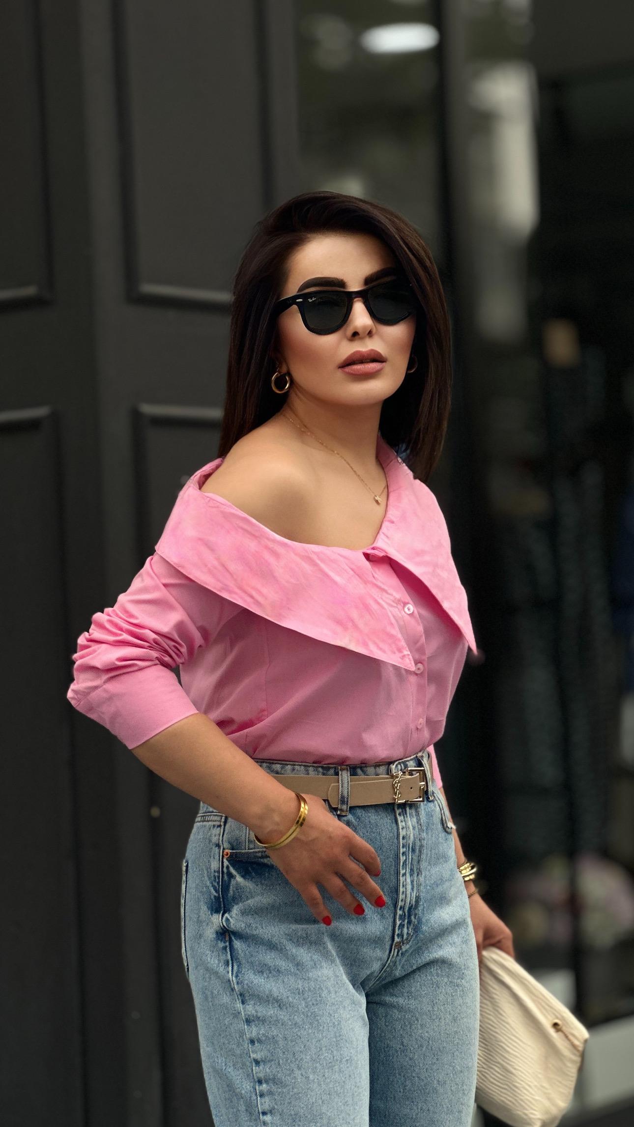 Pink Off-Shoulder Poplin Shirt