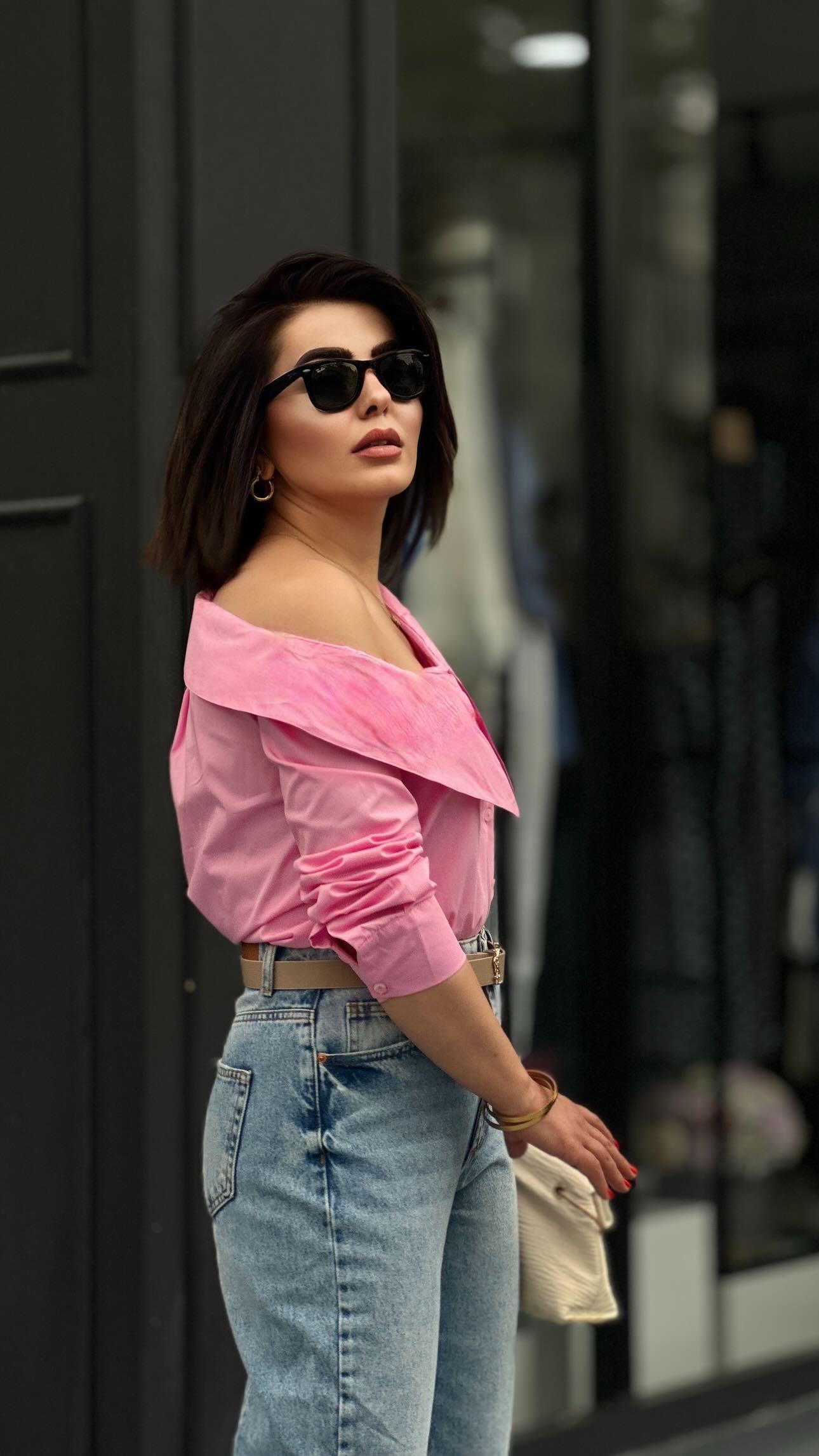 Pink Off-Shoulder Poplin Shirt