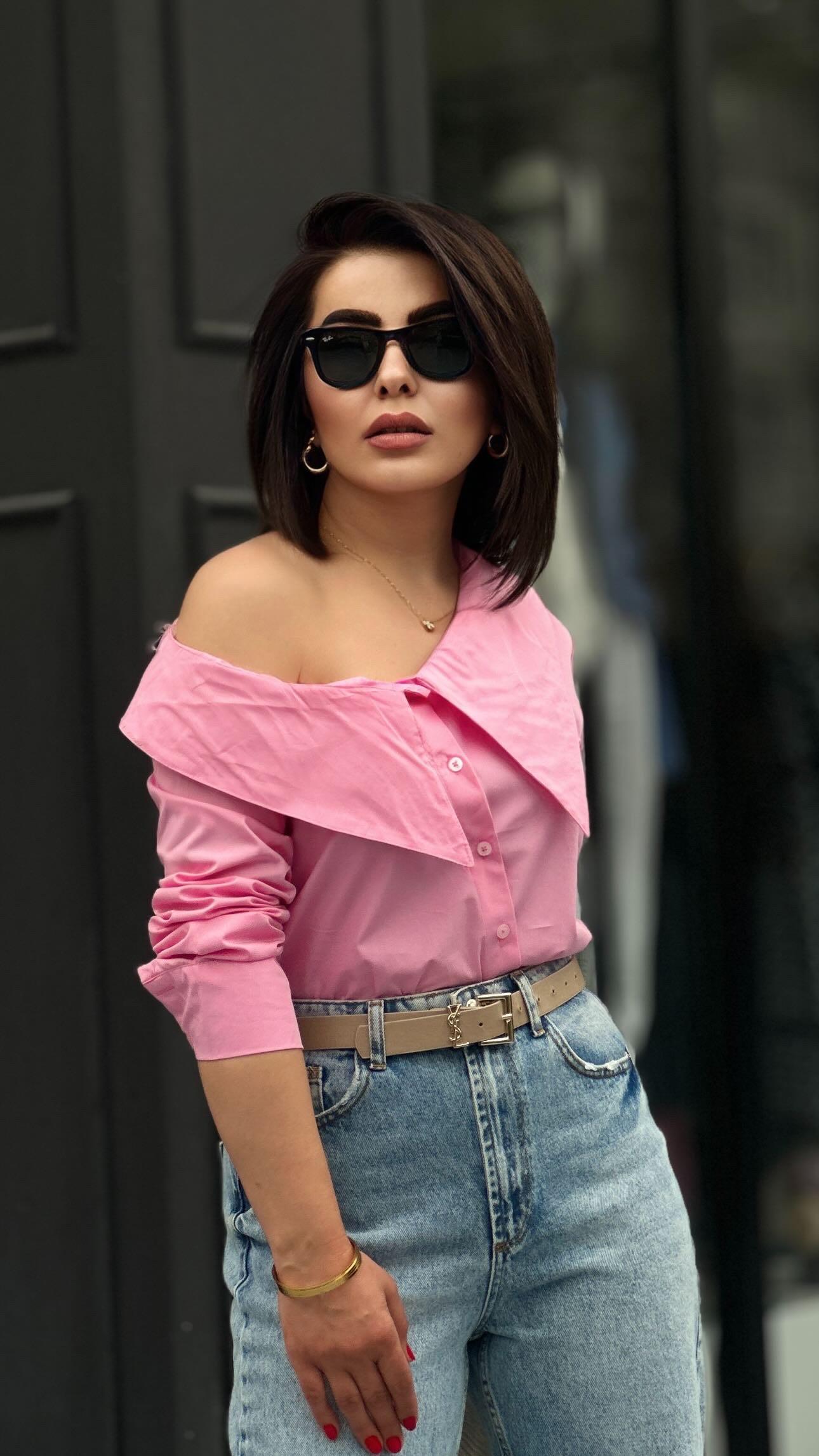 Pink Off-Shoulder Poplin Shirt
