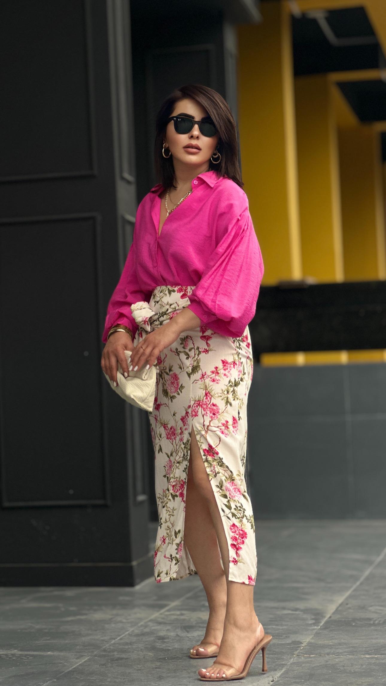 Pink Rose Patterned Tie-Up Skirt