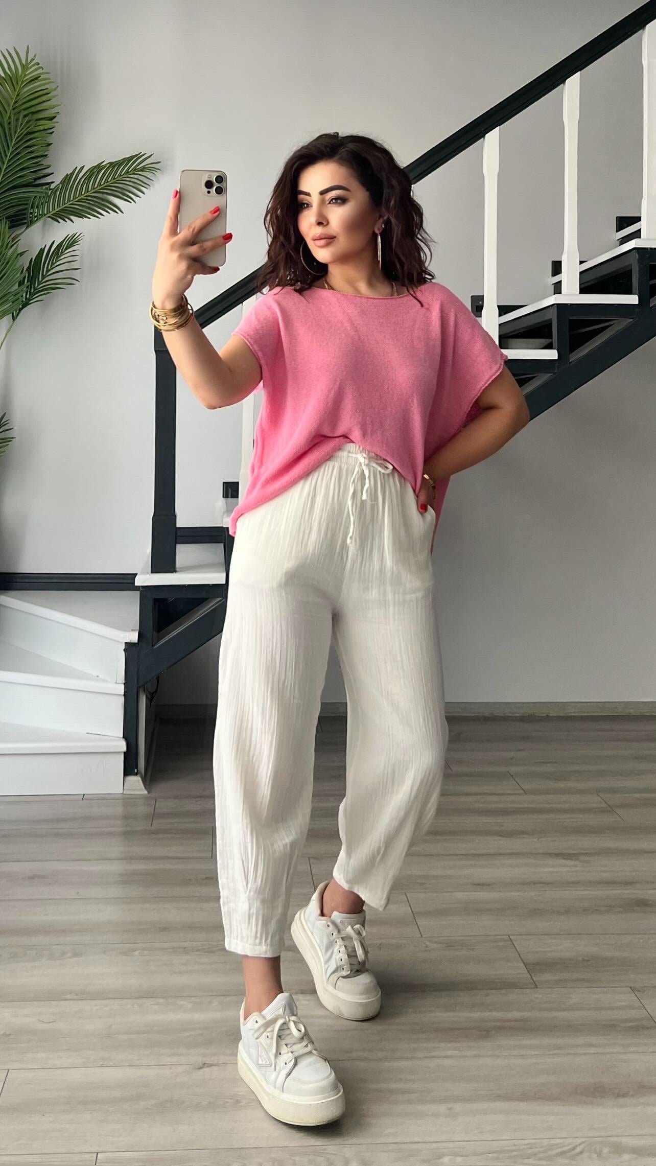 Pembe Kayık Yaka Merserize Bluz