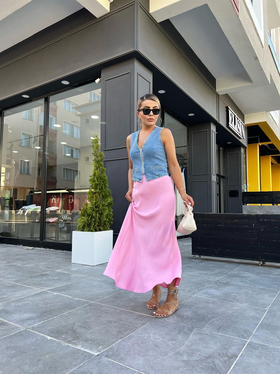 Pink Maxi Satin Skirt
