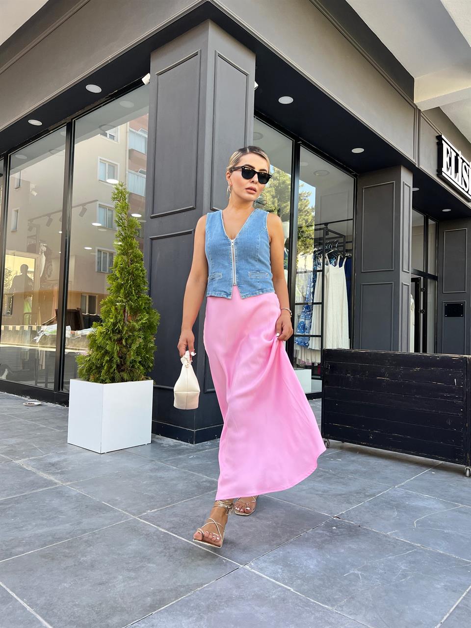 Pink Maxi Satin Skirt