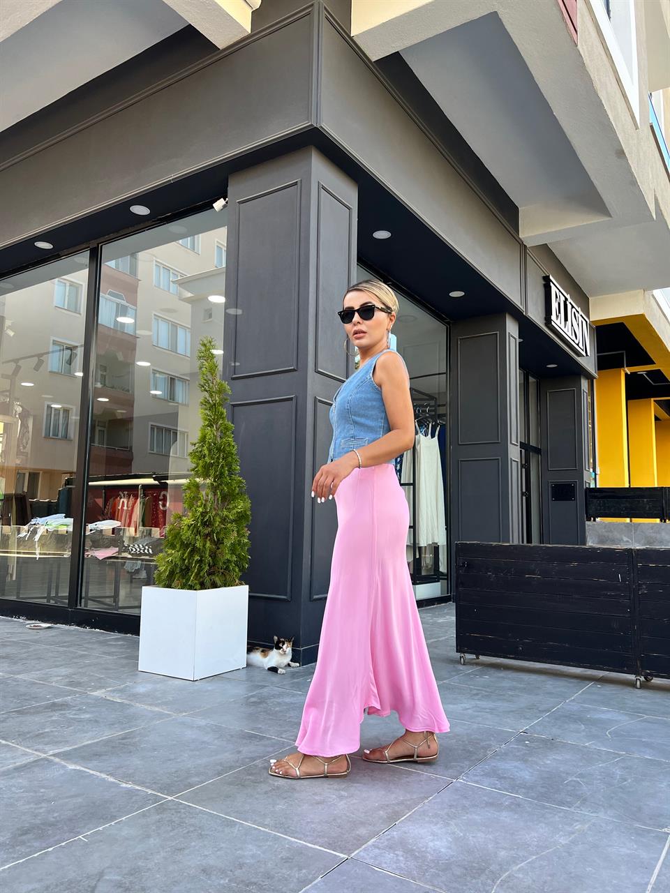 Pink Maxi Satin Skirt