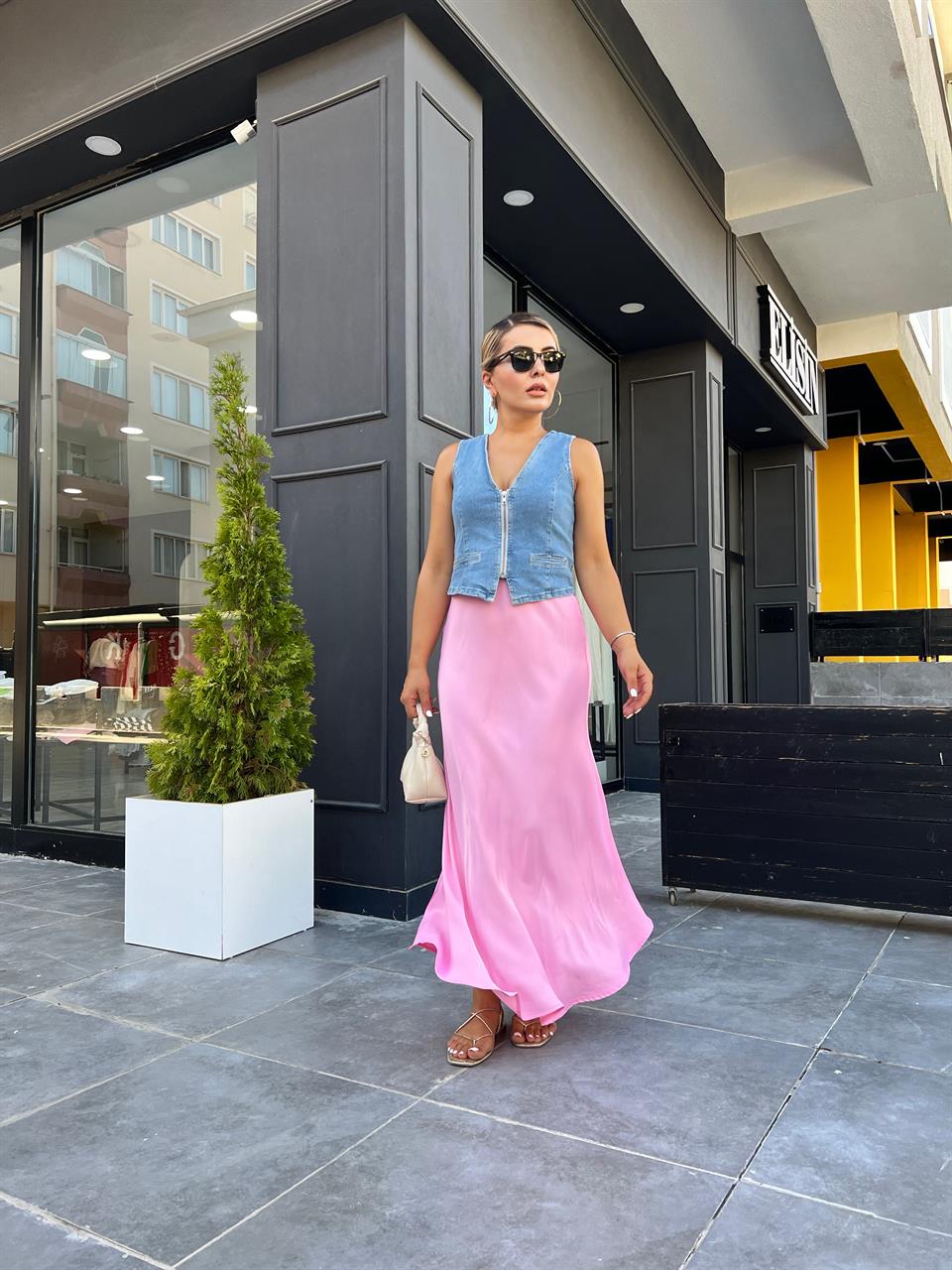 Pink Maxi Satin Skirt