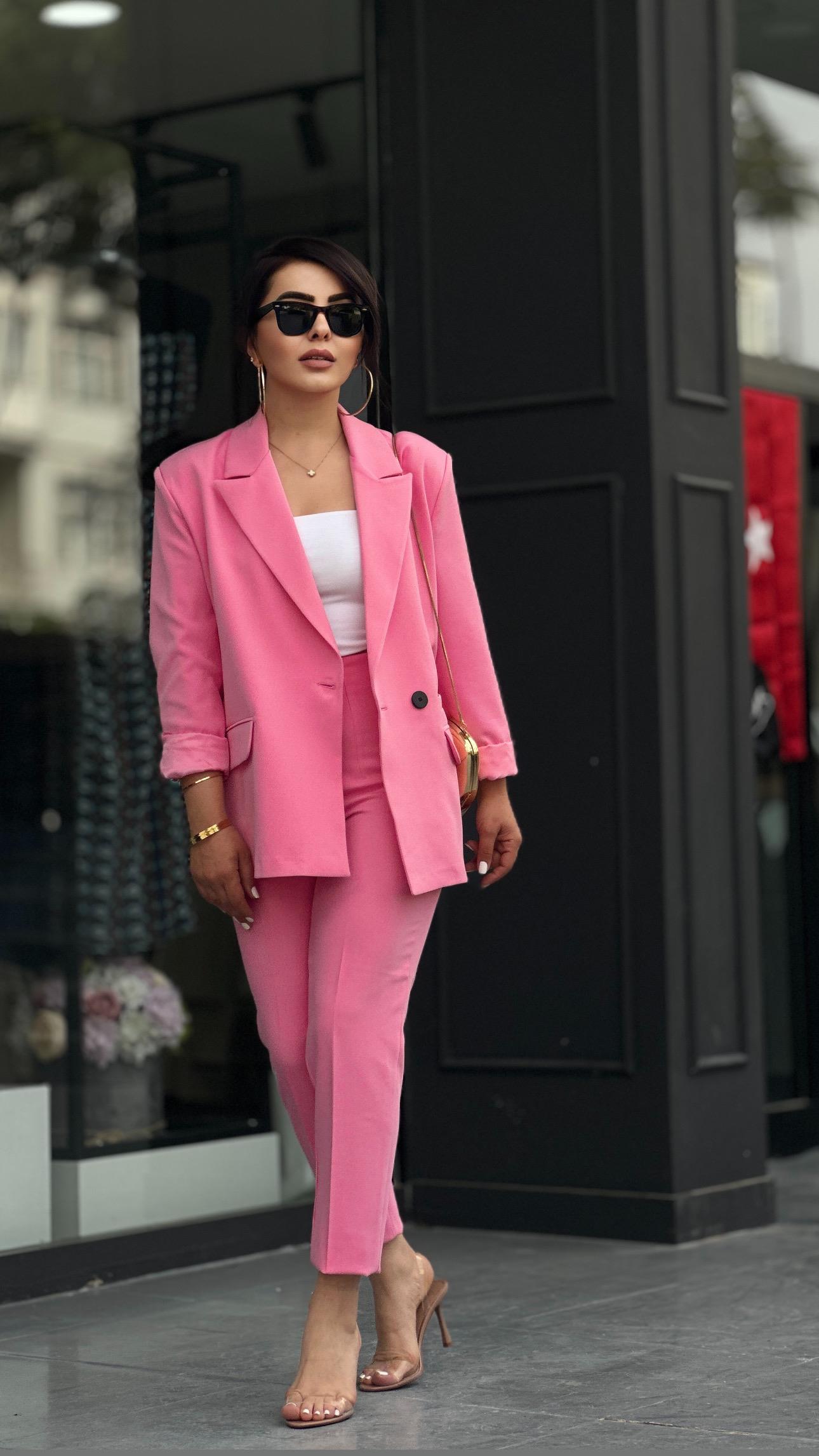 Pembe Regular Tek Düğme Blazer Ceket 