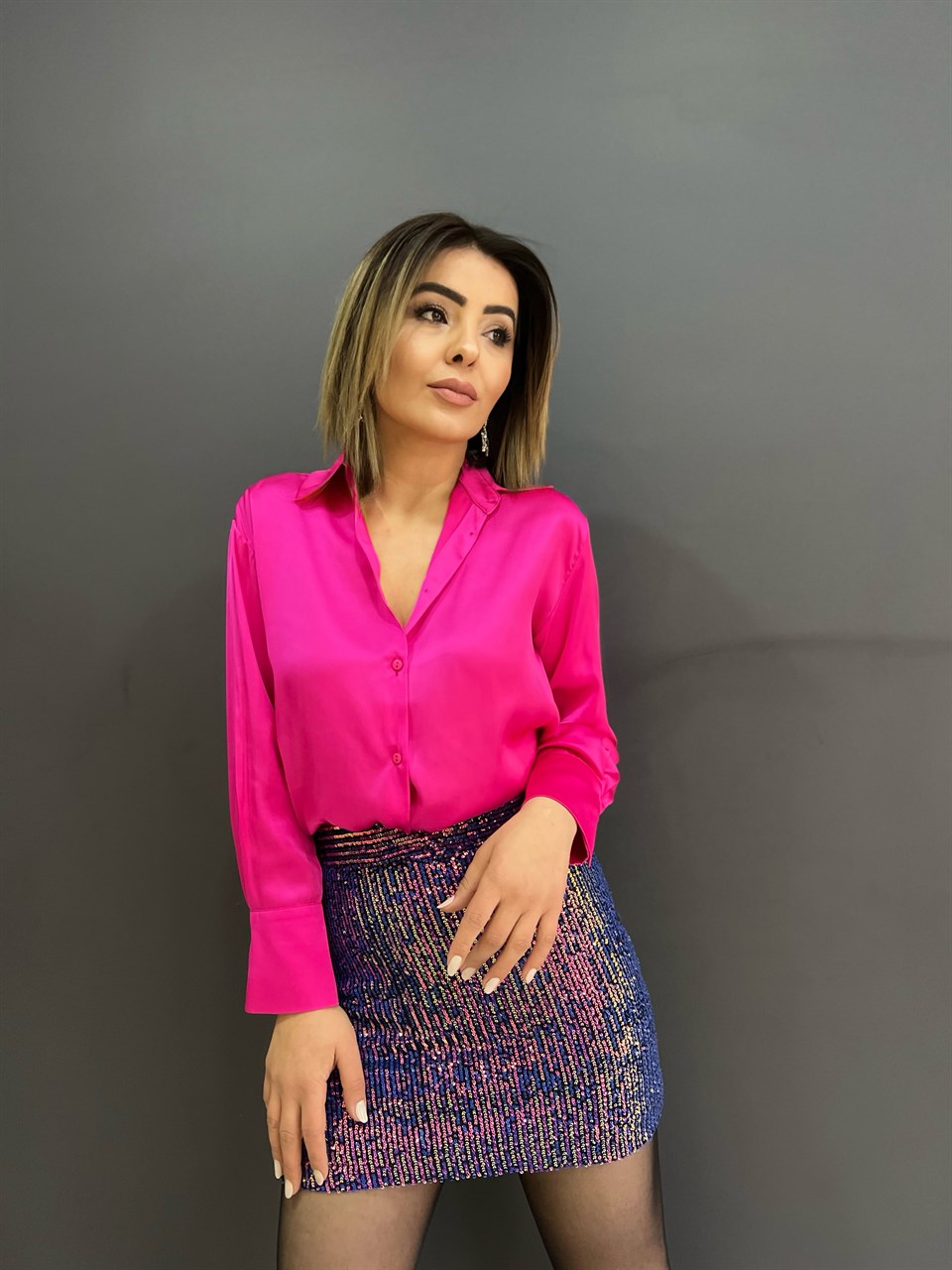 Pink Satin Shirt