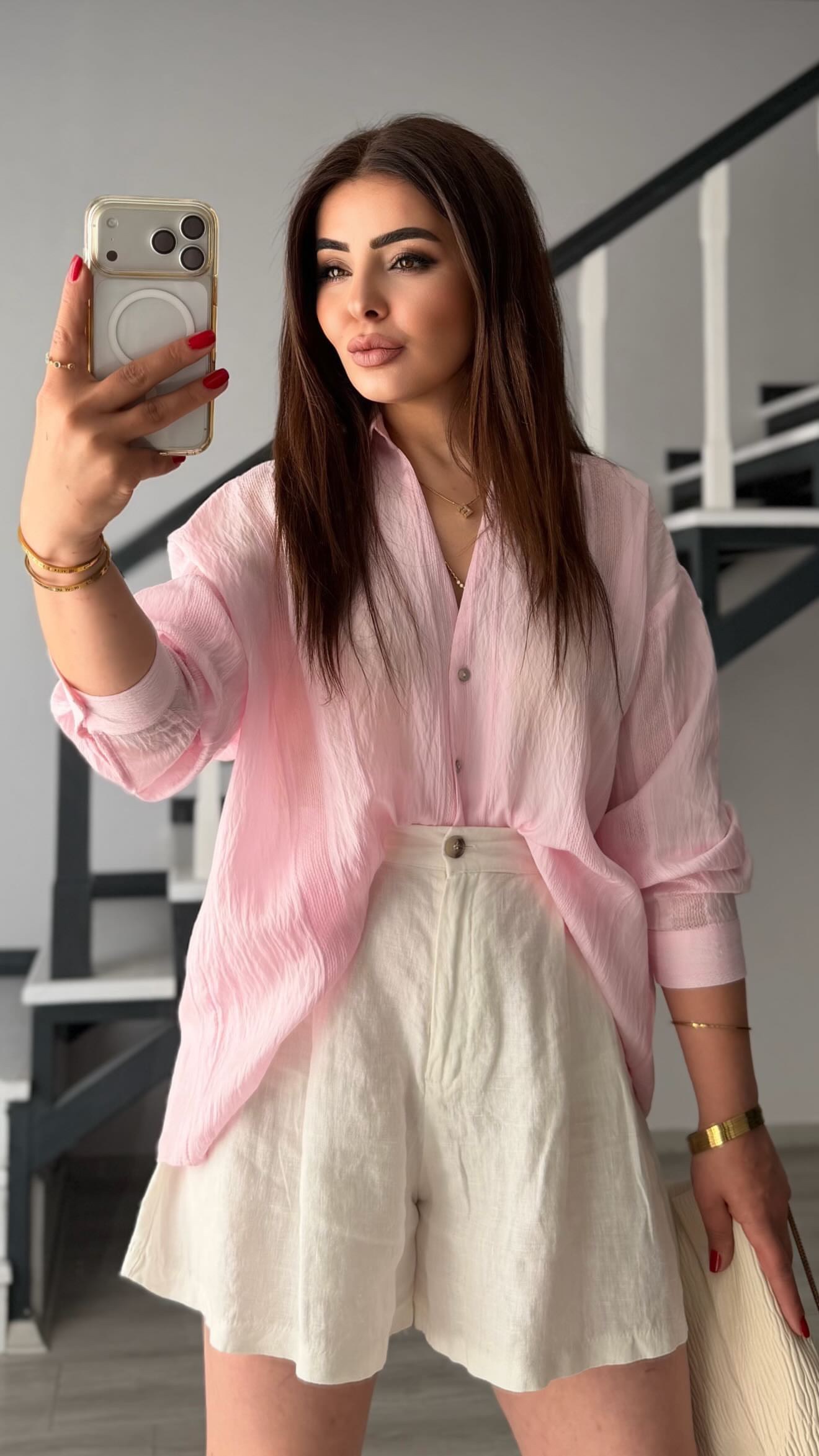 Pink Transparent Striped Shirt