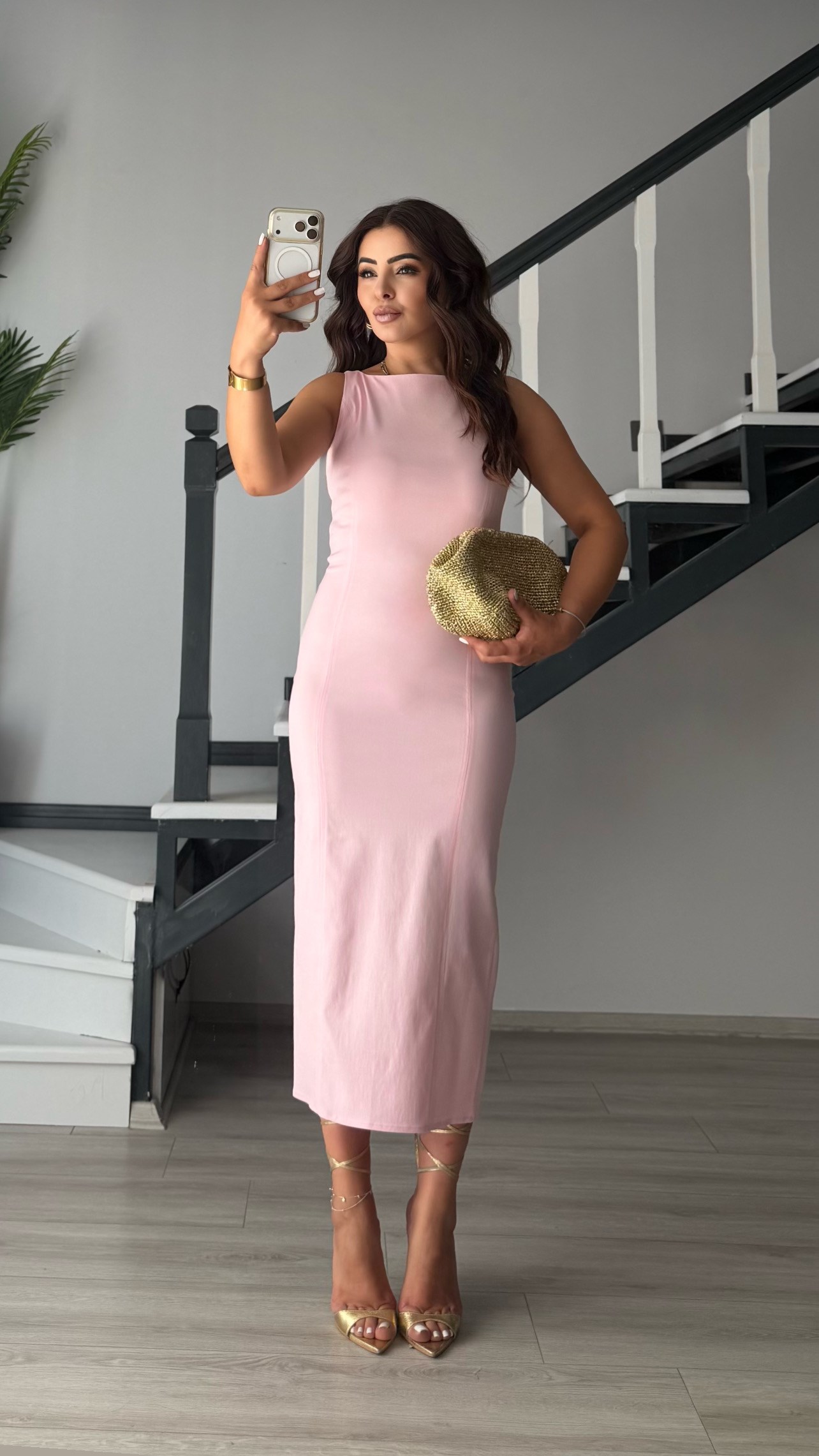 Pink Bodycon Midi Dress