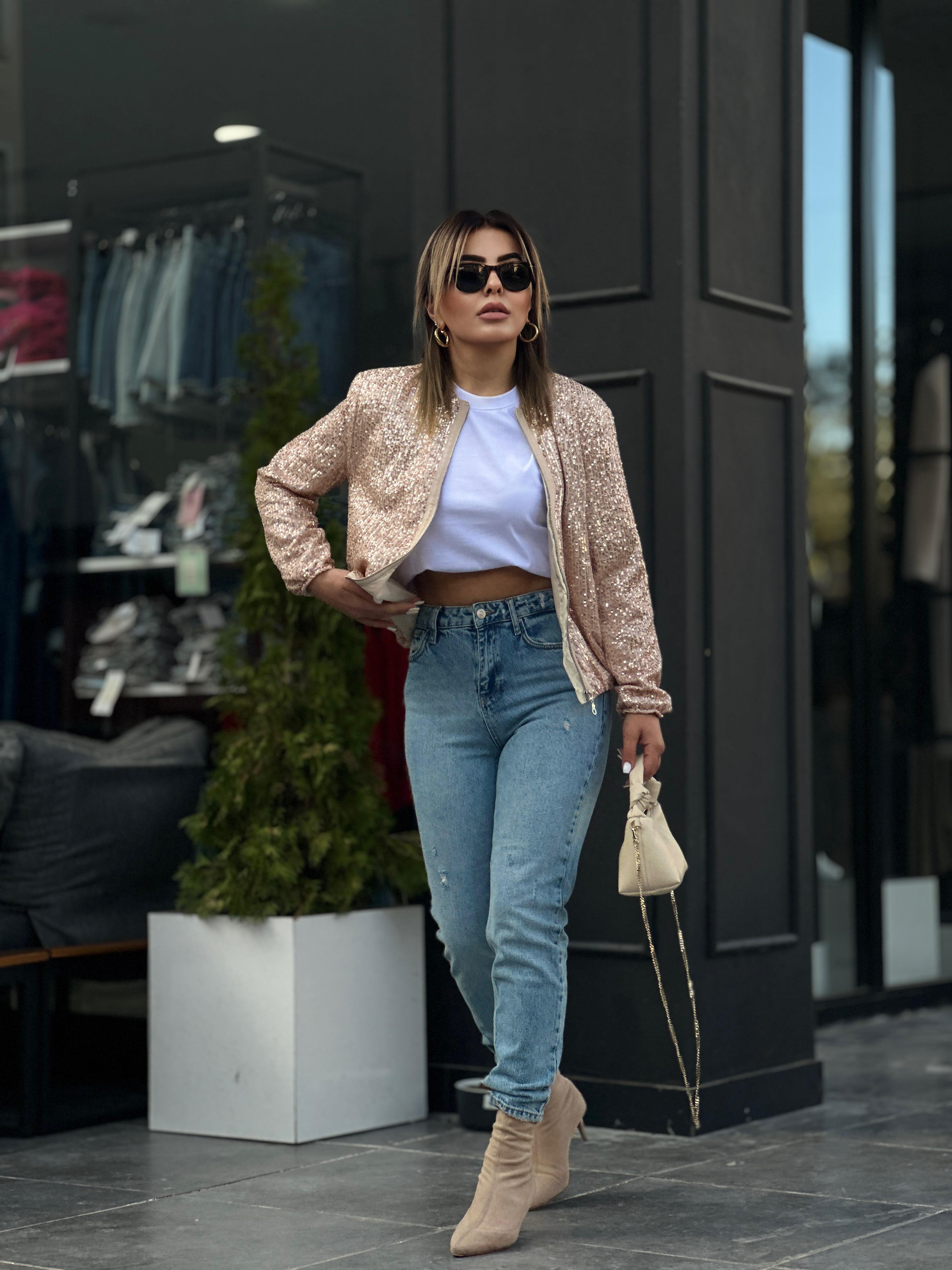Pudra Payetli Bomber Ceket 