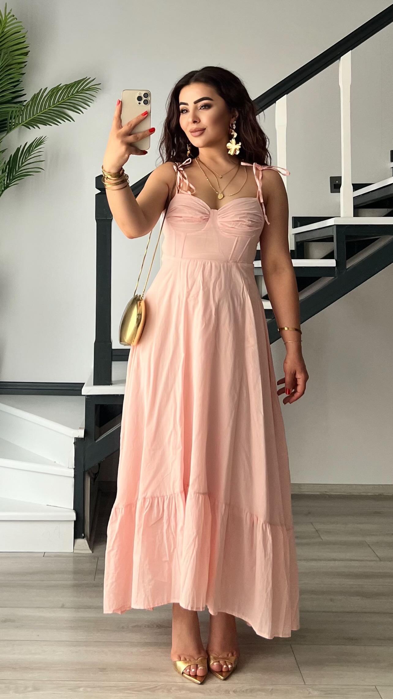 Powder Pink Brand Model Lined Ruffled Dress