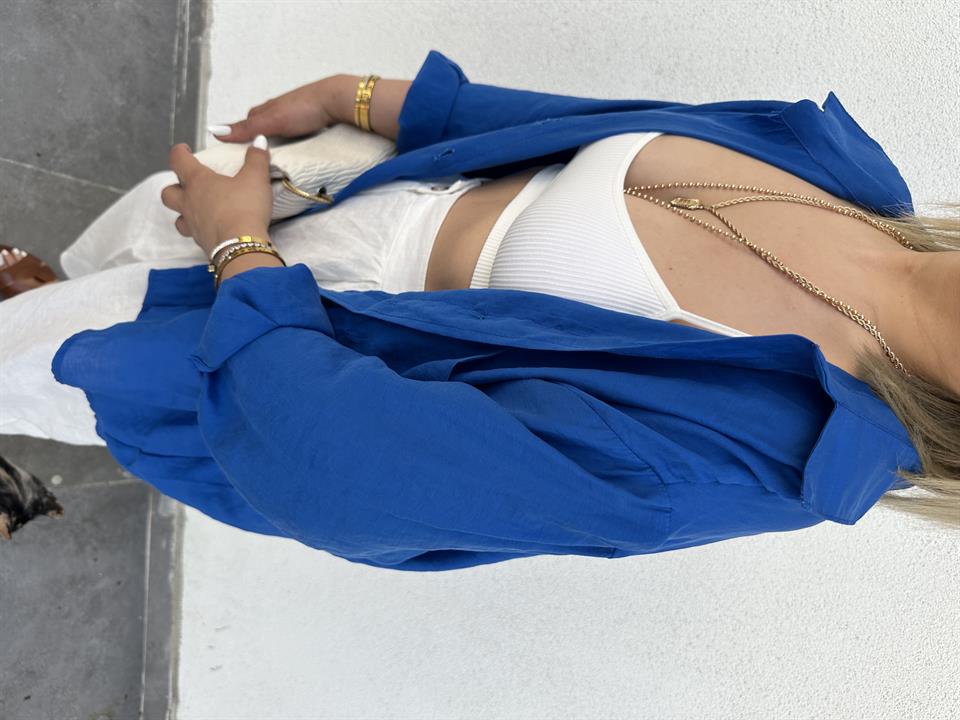 Navy Blue Oversize Tencel Shirt