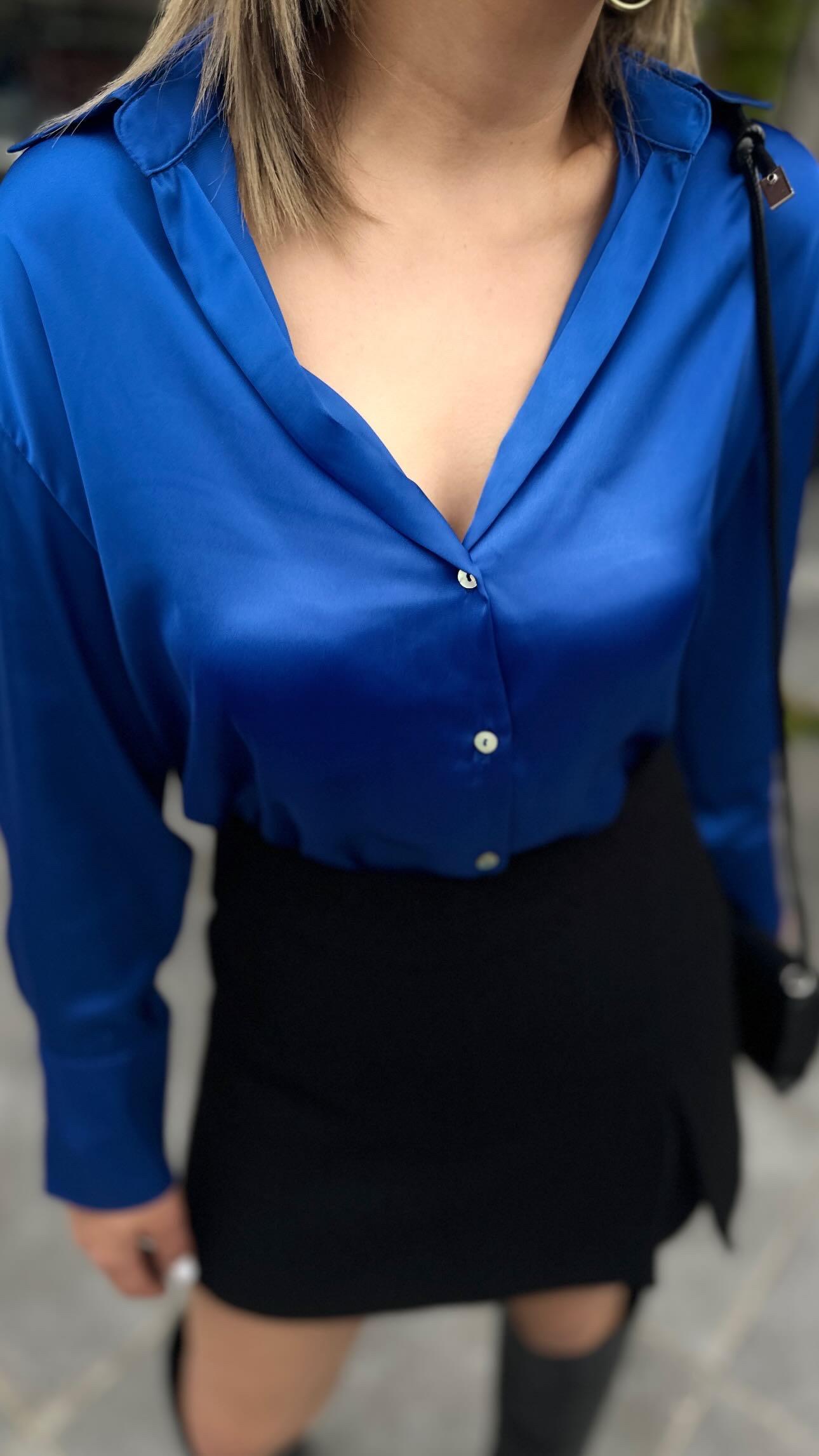 Navy Blue Satin Shirt